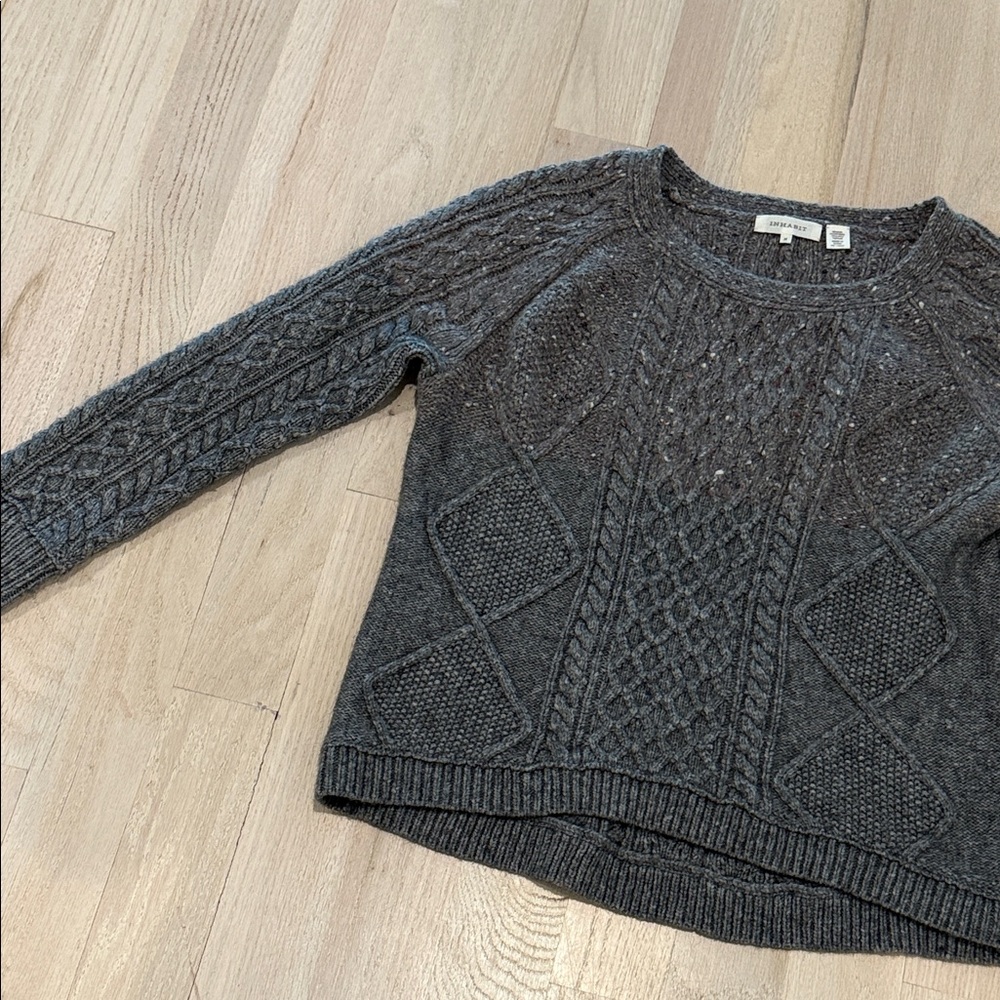 Inhabit Gray Cable-Knit Crewneck Sweater